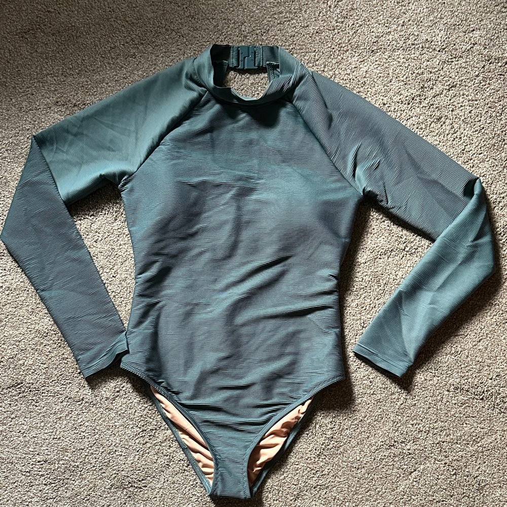 NWT J. Crew Long Sleeve Green One Piece Swimsuit